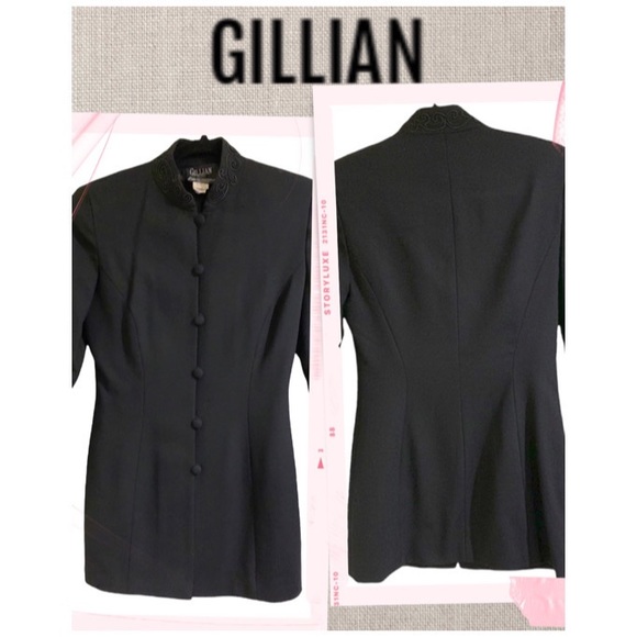 GILLIAN Stunning Black Suit 100% Wool Jacket/blazer & skirt vintage Size 2 - Picture 11 of 11